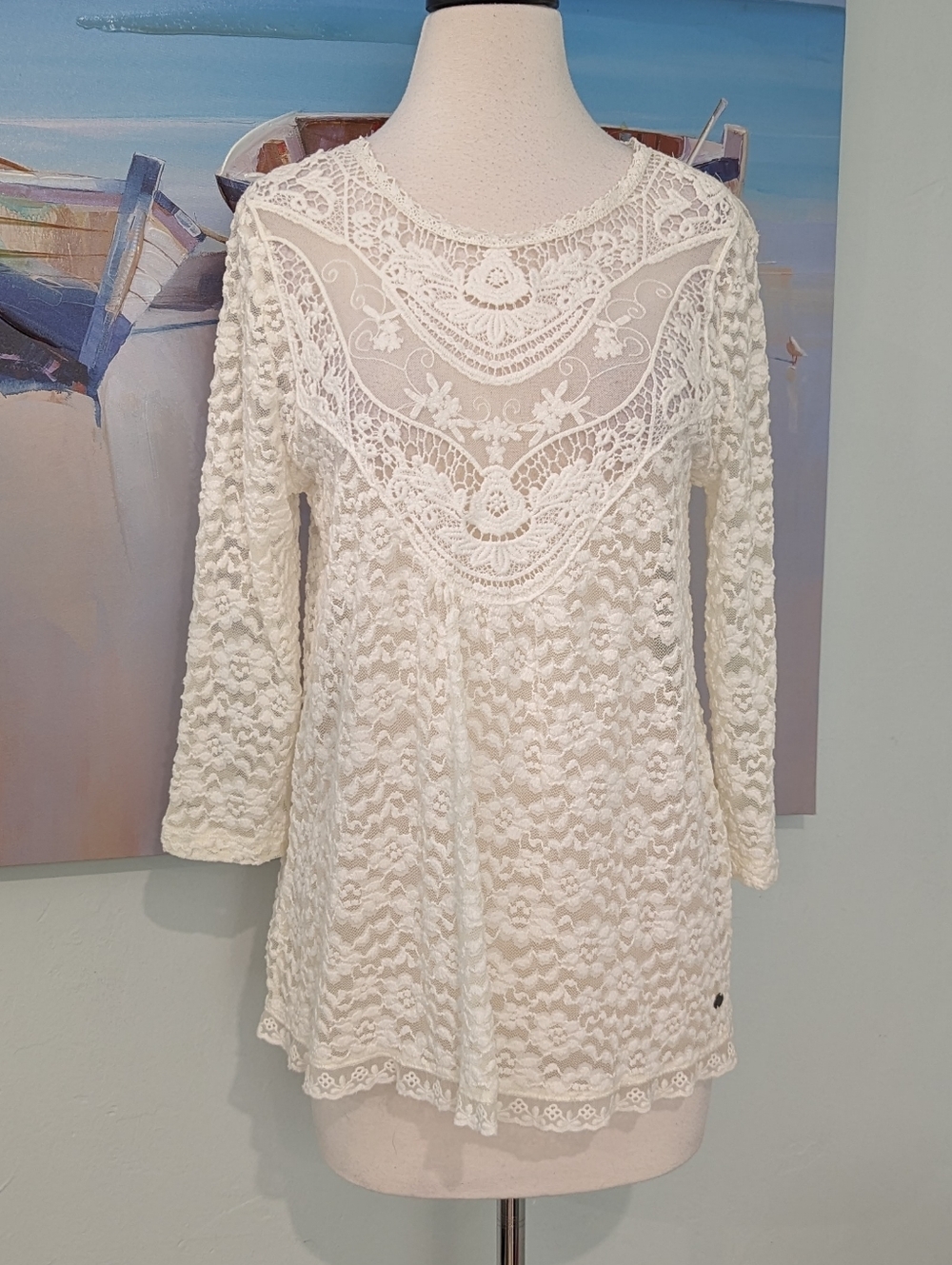 H&M Off-white Crochet Lace Top
